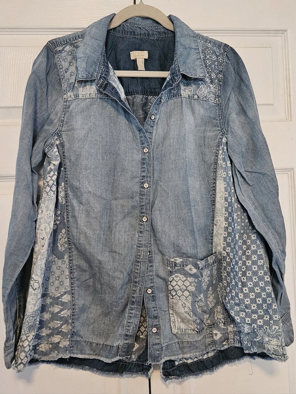 Lavish Light Blue Denim Shirt with Gold Logo Tag